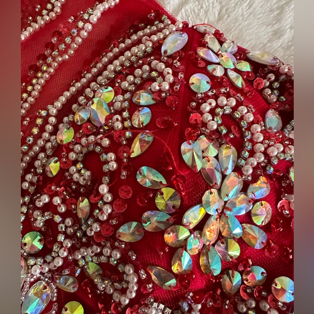 Red two piece beaded homecoming formal dress - Picture 4 of 16